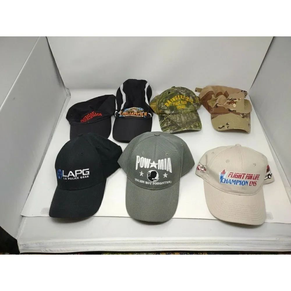 Lot of Ball Caps Hats 7 In Various Colors Local Regional State Promo